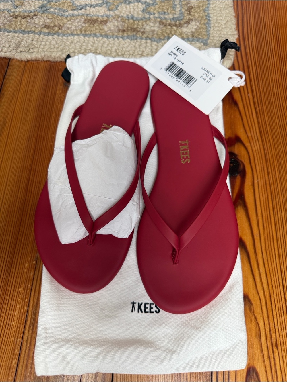 TKEES Women's Deep Red Slim Strap Flip Sandals